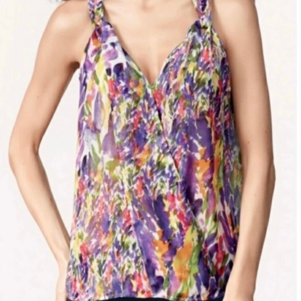 Cabi Petals Tank Halter Style Top Sheer Floral Faux Wrap 730 Size XS